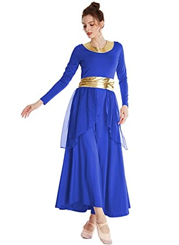 MYRISAM Women's Metallic Waistband Liturgical Dance Robe & Chiffon Skirt