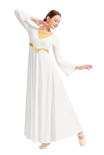 Sanmsoner Women's Metallic Cross Praise Dance Liturgical Long Sleeve Dress