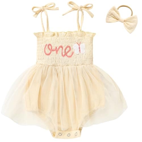 TITKKOP Baby Girl 1st Birthday Tulle Romper Sleeveless Bodysuit Cake Smash Outfits