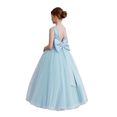 KAQININI Kids' Satin Tulle Maxi Wedding Dress for Flower Girls & Bridesmaids