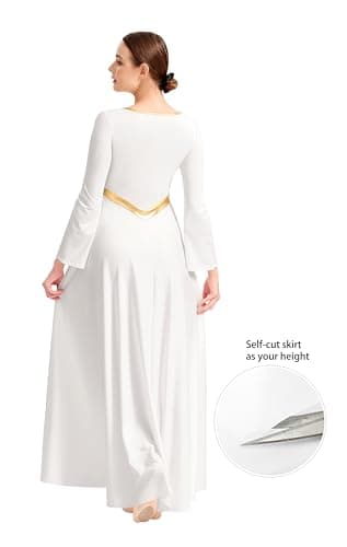 Sanmsoner Women's Metallic Cross Praise Dance Liturgical Long Sleeve Dress