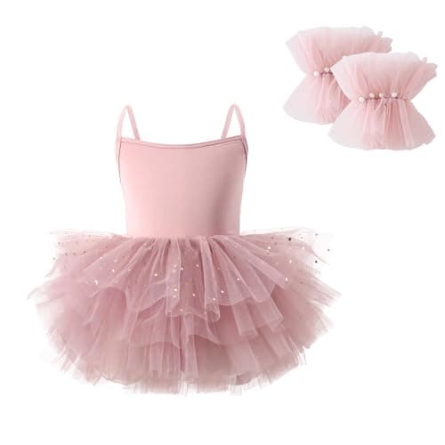 CARTEEL Toddler Girls Ballet Dress with Shiny Tulle Cuffs