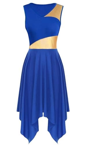 YrsZX Women's Metallic Color Block Sleeveless Tunic Overlays Worship Dance Dress