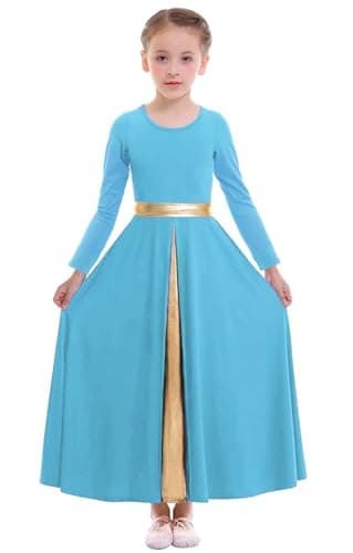 Z&X Girls Liturgical Dance Dress Wide Swing Skirt Long Sleeve Worshiprobe