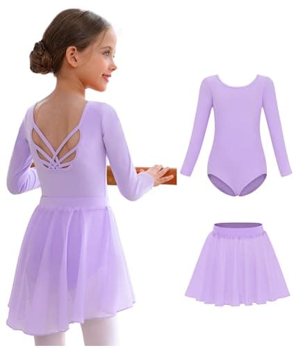 MdnMd Long Sleeve Ballet Leotards with Skirt Combo for Girls Toddler