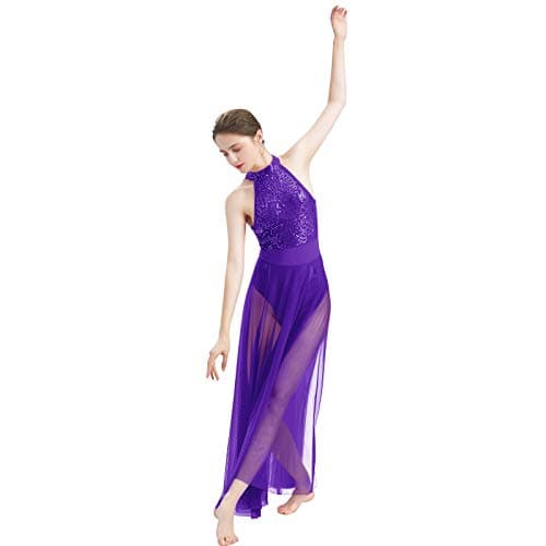 Lyrical Dance Dress for Women with Sequins and Mesh Tulle Skirt