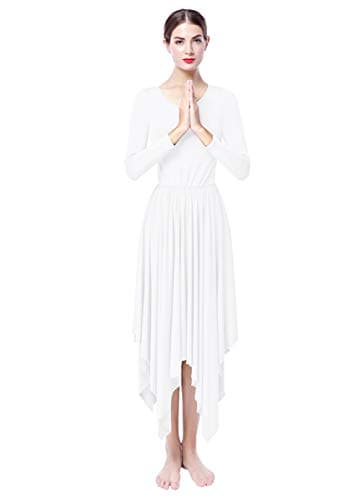 ZX Women's Long Sleeve Praise Dance Dress with Pleated Swing Skirt