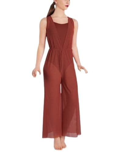 Balera Women's & Girls' Dance Power Mesh Jumpsuit with Drape