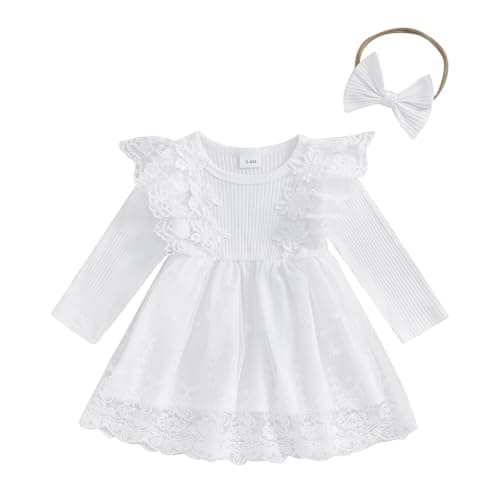 Aiwpstoin Boho Floral Lace Baby Girl Dress with Headband