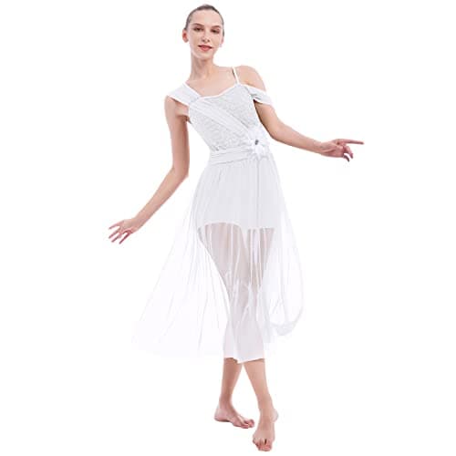 ODASDO Women's Modern Contemporary Dance Costume Tulle Spaghetti Straps Long Dress