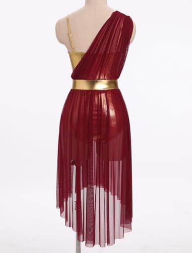 ODASDO Women's Lyrical Dance Leotard Dress with Cami Straps & Metallic Mesh Tulle