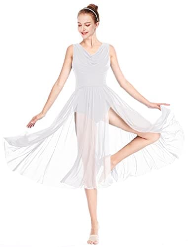 ELLYDOOR Women's Modern Lyrical Ballet Asymmetrical Tulle Leotard Skirted Costumes