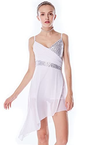 ELLYDOOR Women's Modern Lyrical Ballet Asymmetrical Tulle Leotard Skirted Costumes