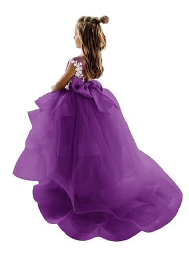 Zikusel Lace Applique Flower Girl Tiered Tulle Wedding Dress