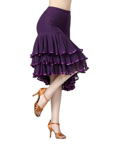 CISMARK Elegant Long Swing Mesh Skirt for Women Latin Dance Party