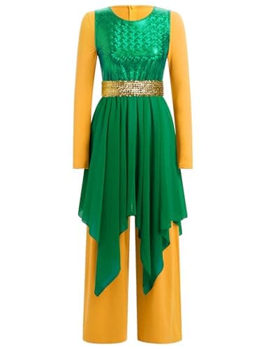ODASDO Women's Dance Costume Liturgical Tunic Top Wide Leg Jumpsuit Set