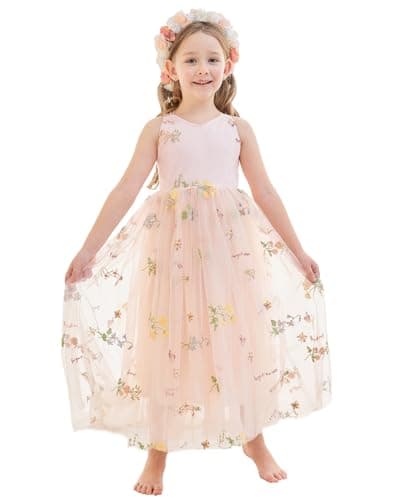 LalaMira Floral Embroidered Toddler Girls Wedding Dress Tulle Photo Shoot
