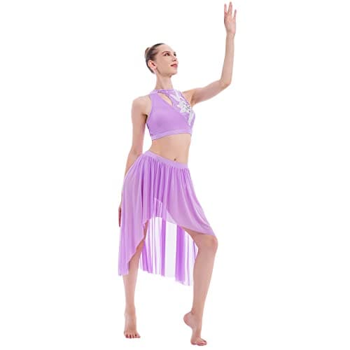 Adult Women 2 Piece Lyrical Dance Costume with Sequin Crop Top