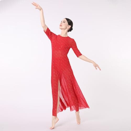 3pcs Women Modern Contemporary Dance Costume: Power Mesh Maxi Overdress + Camisole + Shorts