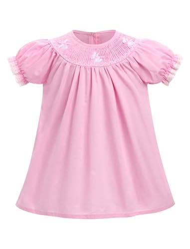 ODASDO Toddler Girls Easter Bunny Embroidery Short Sleeve Dress