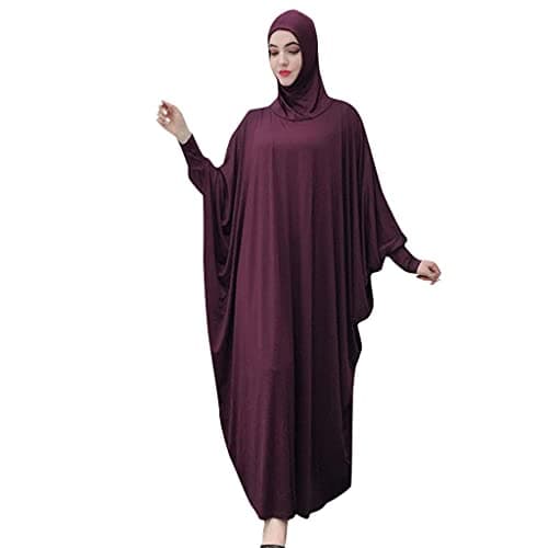 Alilyol Women's Solid Color Muslim Pray Dress Abaya Kaftan with Hijab