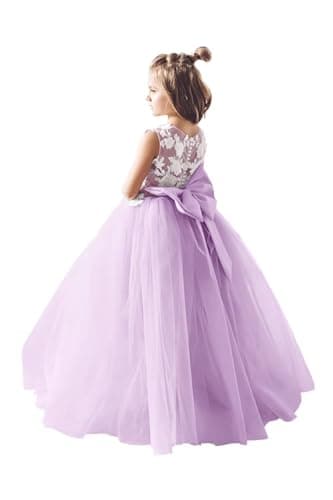 Inpown Lace Applique Tulle Flower Girl Wedding Dress