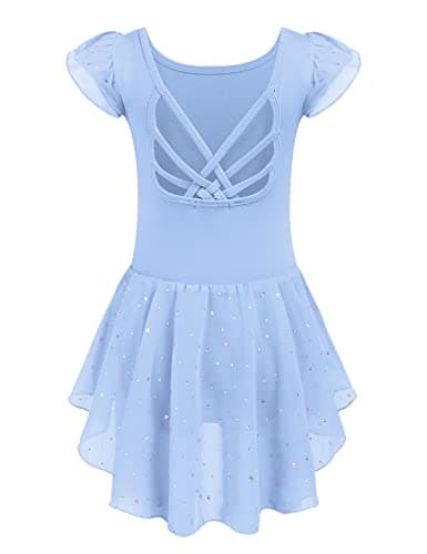 Arshiner Shiny Ruffle Sleeve Ballet Leotard with Skirt Dance Dresses