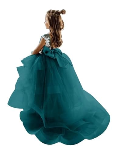 Zikusel Lace Applique Flower Girl Tiered Tulle Wedding Dress