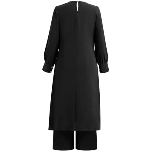 IDOPIP Women's Muslim Abaya Set with Pants - Long Sleeve Ramadan Casual Wear