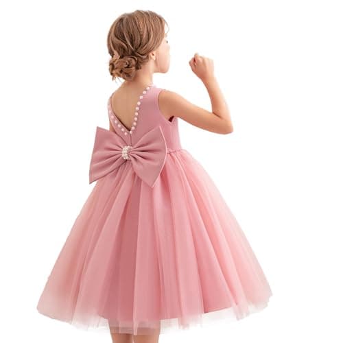 KAQININI Kids' Satin Tulle Maxi Wedding Dress for Flower Girls & Bridesmaids