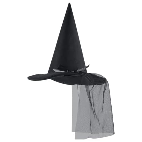 Wicked Witch Hat with Lace Veils for Women, Spooky Halloween Costume Accessory