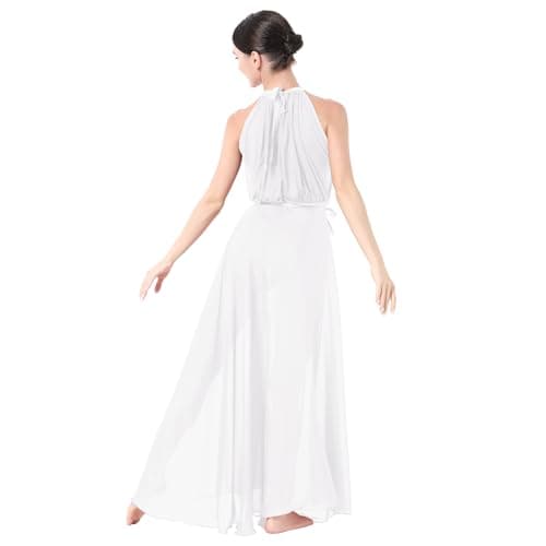 IBAKOM Women Lyrical Dance Two-Piece Sleeveless Leotard Mesh Skirt
