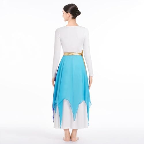 ODASDO Women's White Long Sleeve Maxi Dance Costume + Wrap Skirt