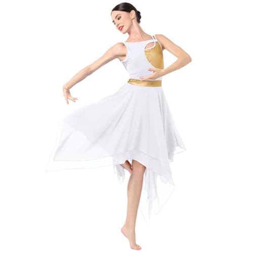 AFAVOM Women's Shiny Metallic Lyrical Dance Costume & Flowy Skirt