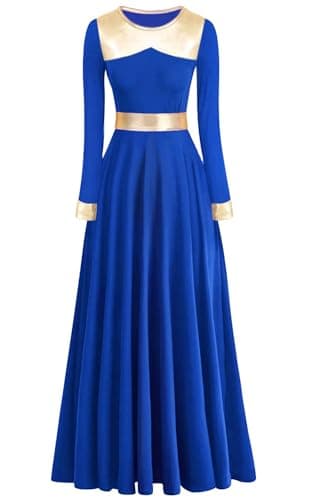 ELLYDOOR Women's Long Sleeve Metallic Gold Praise Dance Dress Liturgical Worship Costume