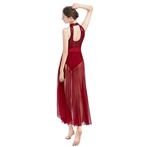Lyrical Dance Dress for Women with Sequins and Mesh Tulle Skirt