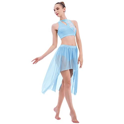 ODASDO Women's Modern Contemporary Dance Costume Sequin Crop Top Tulle Skirt