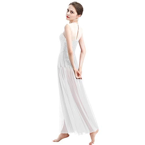 ODASDO Modern Lyrical Dance Dress with Sequins Tank Tulle Maxi Overlay