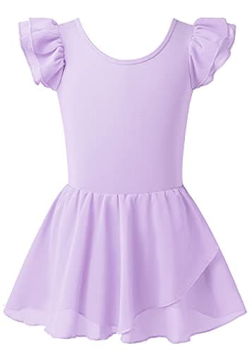 Girls Dance Leotards with Ruffle Sleeves and Criss-cross Back for Ages 3-9
