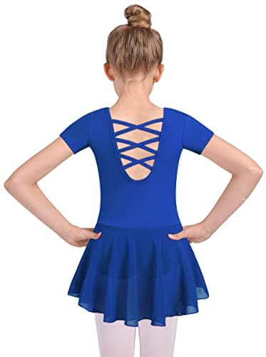 MOLLDAN Girls' Dance Leotards for Ballet, Shiny Skirt & Ruffle Sleeves