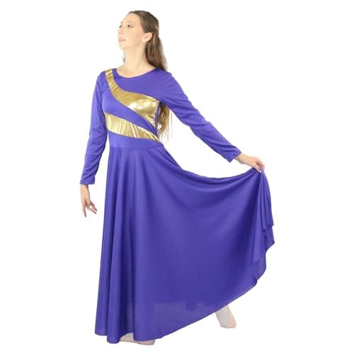 Danzcue Womens Metallic Bicolor Full Length Worship Dance Dress