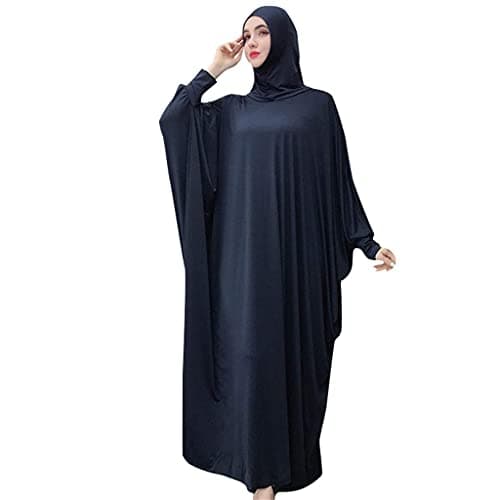 Alilyol Women's Solid Color Muslim Pray Dress Abaya Kaftan with Hijab