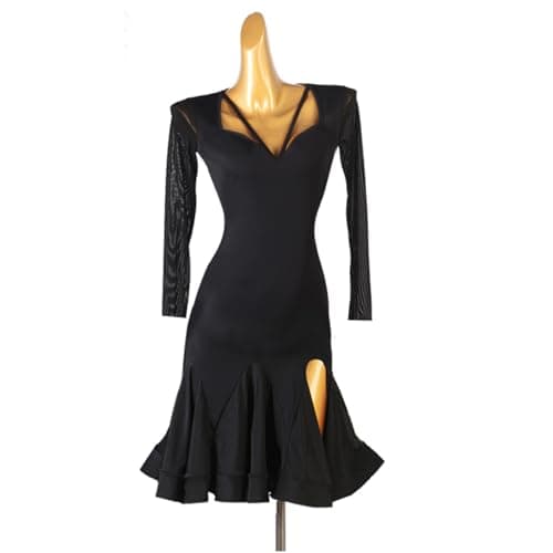 CHAGME Women's Long Sleeve Salsa Ballroom Tango Dresses.Split Skirt.