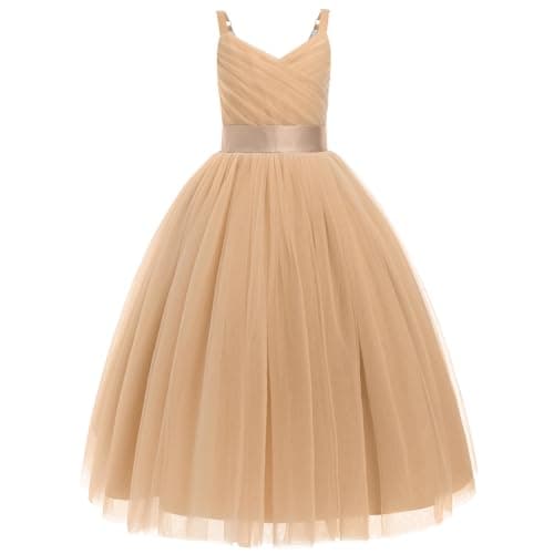 Flower Girls Spaghetti Strap Tulle Maxi Dress