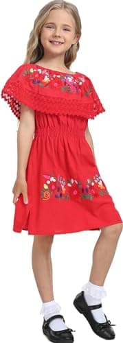 YZXDORWJ Mexican Embroidered Cinco de Mayo Floral Dress for Girls