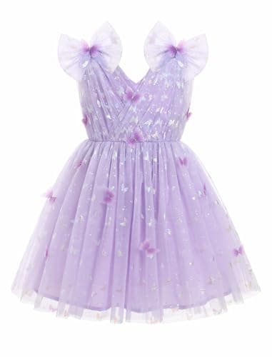 IMEKIS Girls' Butterfly Sparkle Tulle Dress for Weddings and Birthdays 2-10T