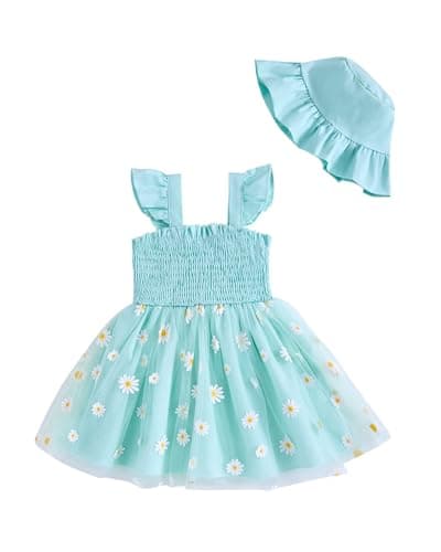 Saeaby Girls' Tulle Halter Smocked Dress Casual Summer Outfit