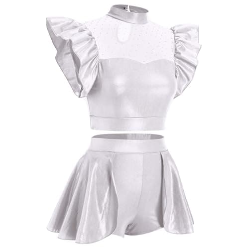 IBAKOM Women's Metallic Dance Crop Top & Mini Skirt Costume