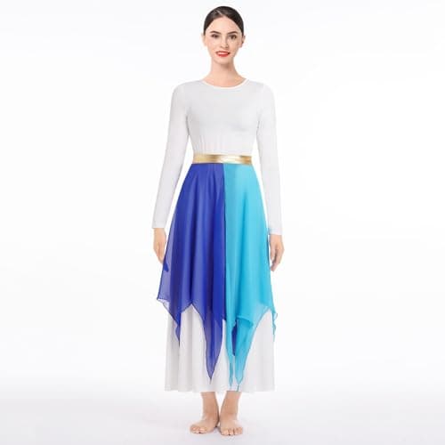 ODASDO Women's White Long Sleeve Maxi Dance Costume + Wrap Skirt