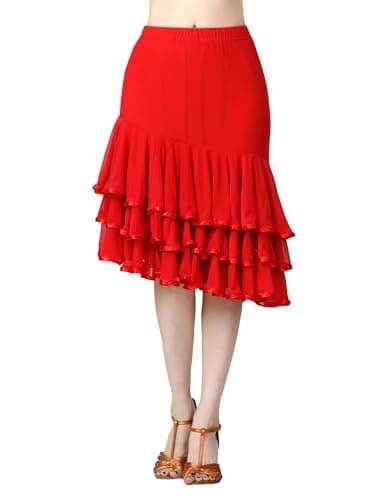 CISMARK Elegant Long Swing Mesh Skirt for Women Latin Dance Party